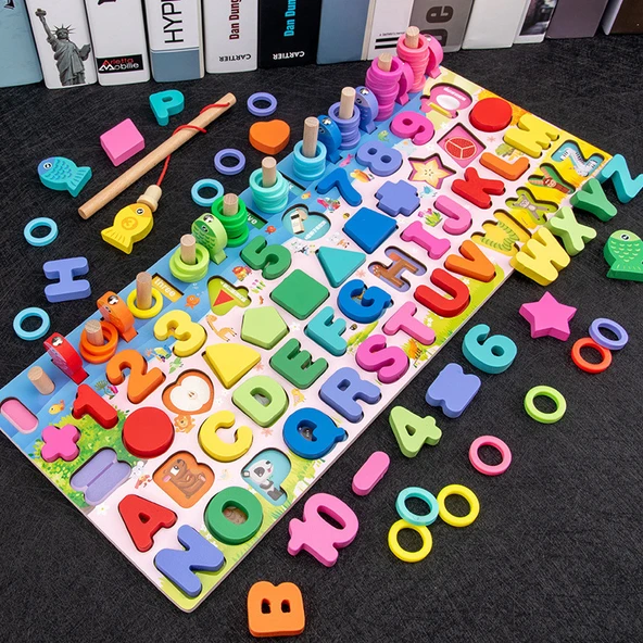 Bebek Dijital Puzzle Yapı Blokları - Orta Boy Alfanümerik Logaritmik Tabla