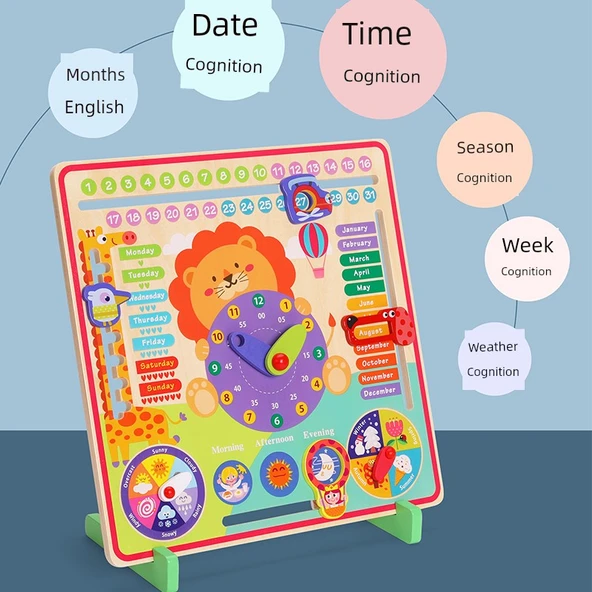 Çocuklar için Takvim Saat Puzzle Oyuncak - Çok Fonksiyonlu (Ay, Hava Durumu, Hafta, Mevsim)