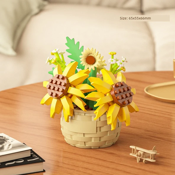 DIY Yapı Taşları Çiçek Sepeti Saksı Bitki Puzzle - Güneş Işığı Çiçek Denizi
