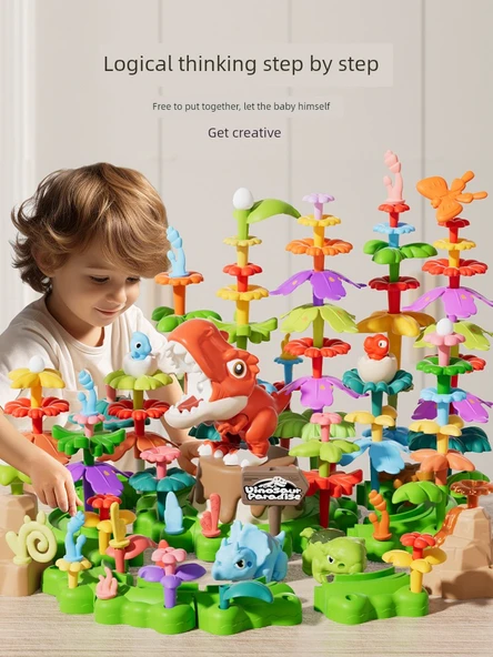 DIY Dinozor ve Çiçek Bahçesi Yapı Taşları Seti - Çift Çiçek (91 Parça) - 5