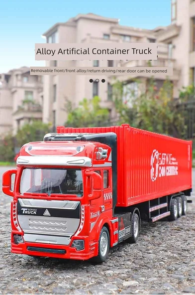 Çocuk Alaşım Konteyner Kamyon Oyuncak Model - Büyük Siyah Alaşım Ön Kasa - 8
