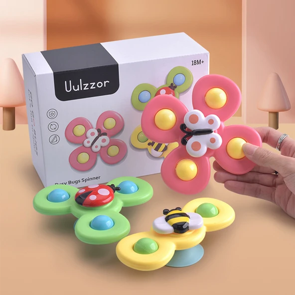 Bebek Vantuzlu Dönen Oyuncak - Böcek Figürlü Müzikli [3'lü Set]