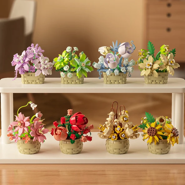 DIY Yapı Taşları Çiçek Sepeti Saksı Bitki Puzzle - Mavi Peri - 3