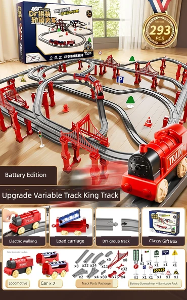 Çocuklar için Elektrikli Tren Seti - 1236cm Çift Katmanlı Ray - Pilli Versiyon