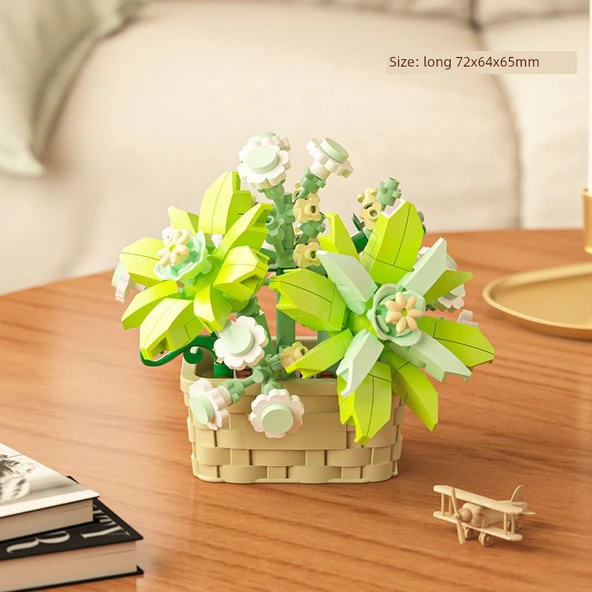 DIY Yapı Taşları Çiçek Sepeti Saksı Bitki Puzzle - Sığ Zümrüt Altın