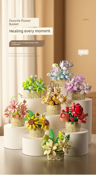 DIY Yapı Taşları Çiçek Sepeti Saksı Bitki Puzzle - Güneş Işığı Çiçek Denizi - 7