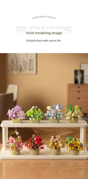 DIY Yapı Taşları Çiçek Sepeti Saksı Bitki Puzzle - Mavi Peri - 8