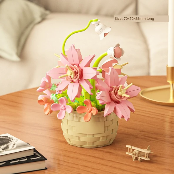 DIY Yapı Taşları Çiçek Sepeti Saksı Bitki Puzzle - 8'li Set - 4