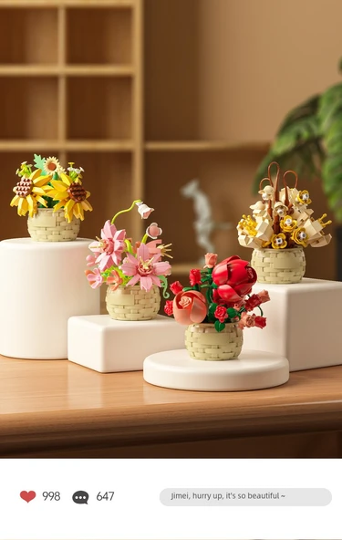 DIY Yapı Taşları Çiçek Sepeti Saksı Bitki Puzzle - Huang Yun Hong Xiang - 11