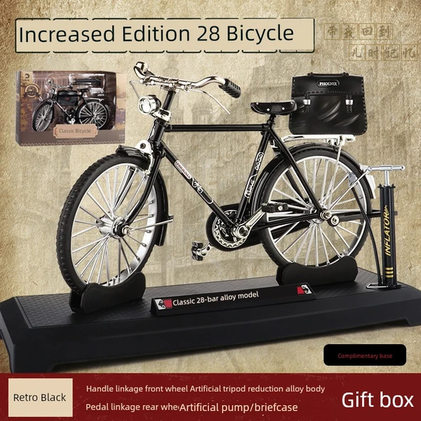 Retro Alaşım 28 Bar Bisiklet Model Seti - Klasik Siyah + Stand