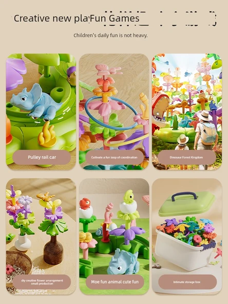 DIY Dinozor ve Çiçek Bahçesi Yapı Taşları Seti - Çift Çiçek (91 Parça) - 4