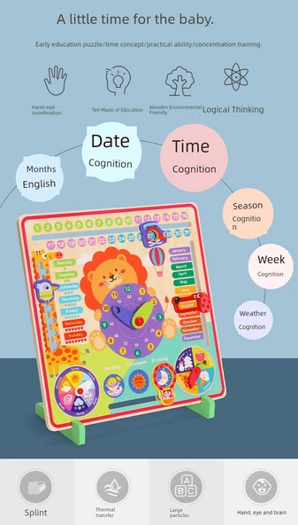 Çocuklar için Takvim Saat Puzzle Oyuncak - Çok Fonksiyonlu (Ay, Hava Durumu, Hafta, Mevsim) - Resim 8
