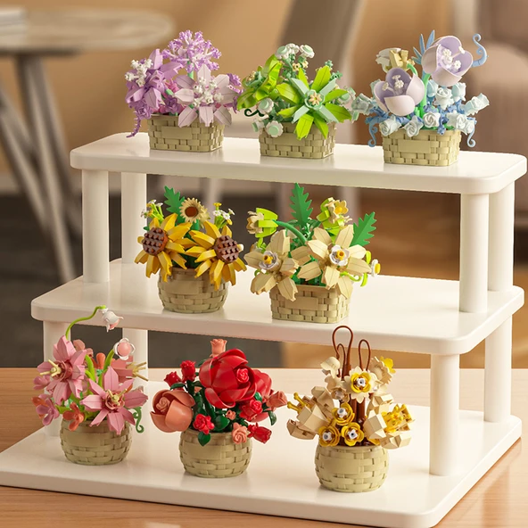 DIY Yapı Taşları Çiçek Sepeti Saksı Bitki Puzzle - 8'li Set - 2