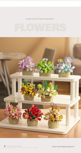 DIY Yapı Taşları Çiçek Sepeti Saksı Bitki Puzzle - 8'li Set - 9