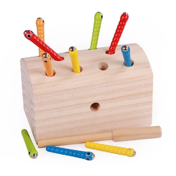 Montessori Ahşap Manyetik Yakalama Oyunu - Düz Ahşap Rengi