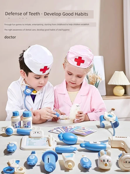 Çocuk Doktor Kostüm Seti - Pembe Temel Bebekli - 5