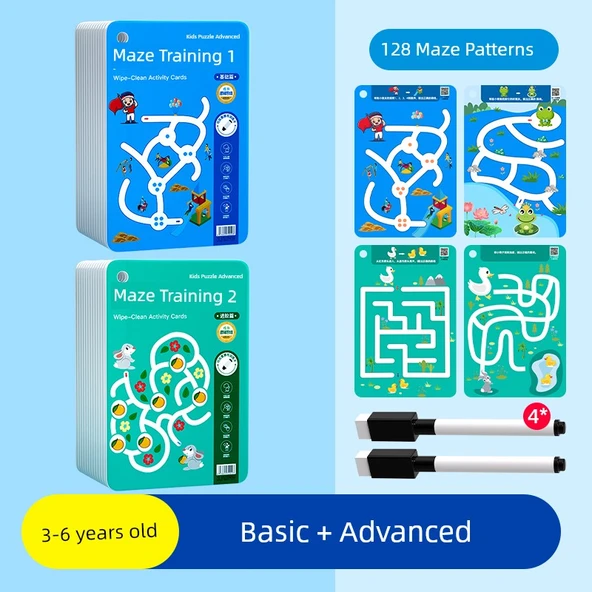 Çocuk Labirent Kitabı - 2 Kitap [Temel + İleri] (3-6 Yaş) 128 Sahne