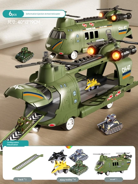 Çocuk Oyuncak Helikopter ve Alaşım Arabalar - Şarjlı Model - Askeri Yeşil