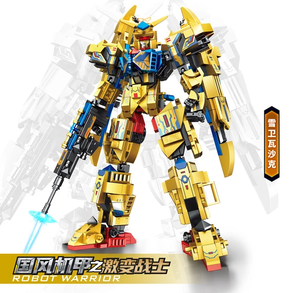 Mecha Robot Yapı Seti - Güçlü Saldırı Mecha + Büyük Kanatlar + Şeffaf Işık Bıçağı - 4