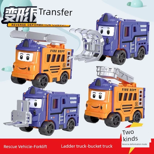 Dönüşebilen Alaşım Araba Oyuncak - Kurtarma Aracı/Küçük Forklift + Merdiven/Kıskaç (2'li Paket)