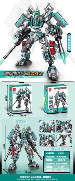 Mecha Robot Yapı Seti - Güçlü Saldırı Mecha + Büyük Kanatlar + Şeffaf Işık Bıçağı - 10