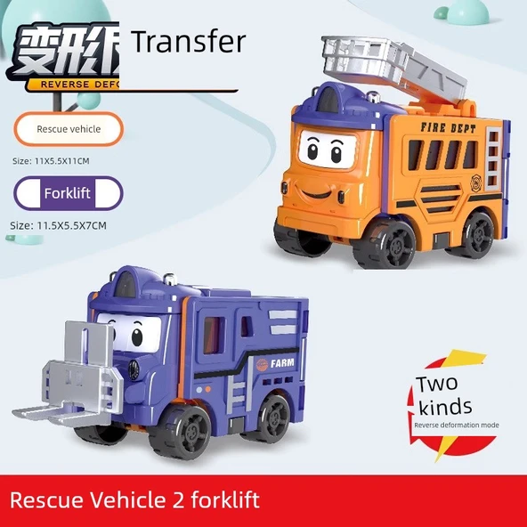 Dönüşebilen Alaşım Araba Oyuncak - Kurtarma Aracı/Küçük Forklift Çift Form (Model 2)