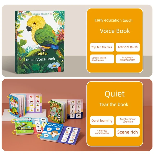 Sesli Bebek Kitabı - Erken Eğitim Dokunmatik Sesli Kitap + Sessiz Yırtma Kitabı