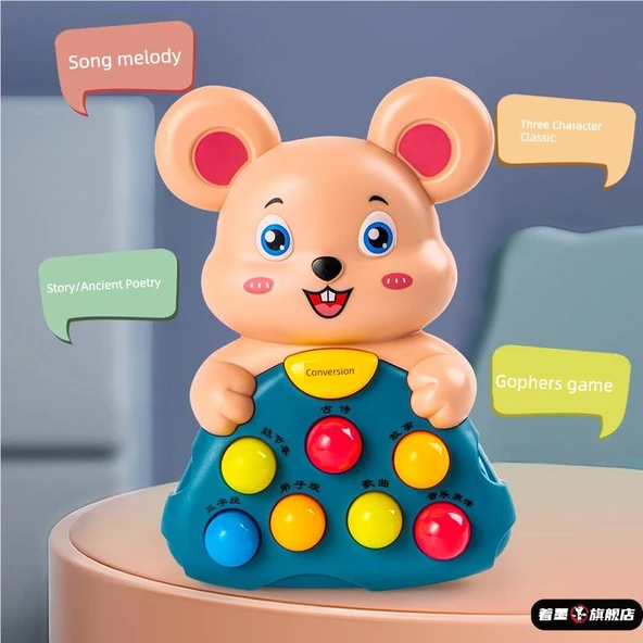 Çocuk Erken Eğitim Hikaye Makinesi - Mavi Palm Piggy - Şarjlı Model - 4