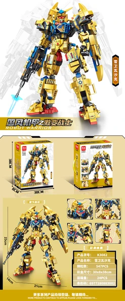Mecha Robot Yapı Seti - Güçlü Saldırı Mecha + Büyük Kanatlar + Şeffaf Işık Bıçağı - 7