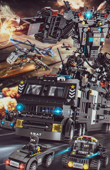 Şehir Polis Özel Harekat Blok Oyuncak - T34 Saldırı Tankı 868 Parça - Resim 7