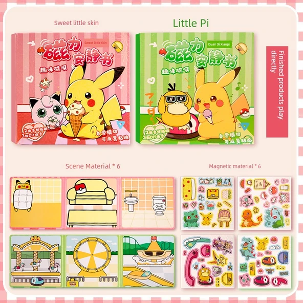 Pikachu Manyetik Sessiz Kitap - Tatlı Küçük Deri + Disko Küçük Deri