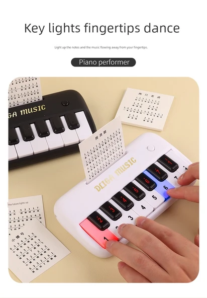 Mini Elektronik Klavye Piyano Oyuncak - Beyaz, Müzik ve Şarjlı Pilli Hediye Kutulu - 11