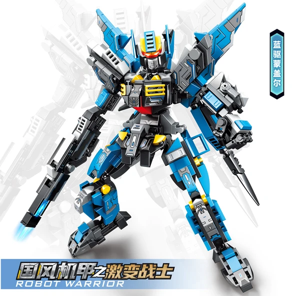 Mecha Robot Yapı Seti - Güçlü Saldırı Mecha + Büyük Kanatlar + Şeffaf Işık Bıçağı - 6