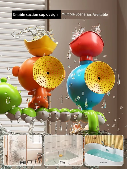 Bebek Banyo Oyuncakları - 4'ü 1 Arada Su Oyuncakları - Zürafa Balık Ağı + 5 Kara Hayvanı - 5