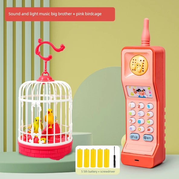 Çocuk Oyuncak Telefon - Begonya Pembesi Kuş Kafesli