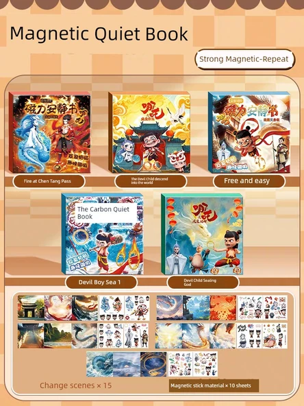 Nezha Manyetik Sessiz Kitap - Güçlü Manyetik 5 - Şeytan Çocuk Denizi Yapımı + Dünya'ya İniş + Tanrıları Mühürleme + Chen Tangguan + Kaygısız - Büyük Boy