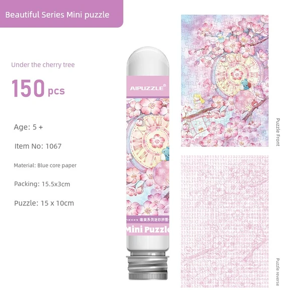 Kiraz Çiçeği Ağaçları Mini Tüp Puzzle - 150 Parça - Fotoğraf Çerçeveli ve Yapıştırıcılı