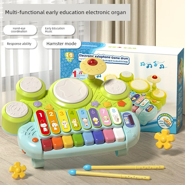 Mavi Çocuk Elektronik Org Oyuncak - Müzik ve Davul Seti - Pilli