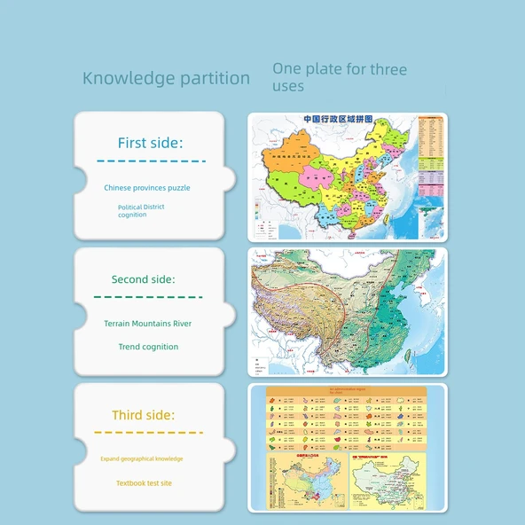 Manyetik Harita Puzzle Eğitici Oyuncak - Büyük Çin ve Dünya Yapboz Seti - 2