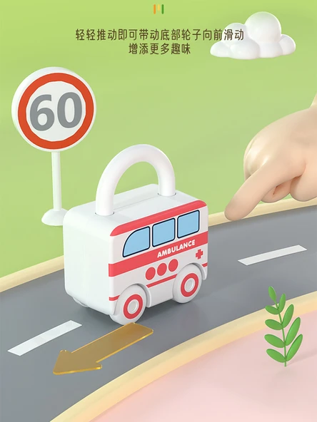 Polis Arabası, İtfaiye, Ambulans, Okul Otobüsü, Otobüs ve Dondurma Kamyonu Kilit Açma Oyuncak Seti - Resim 6