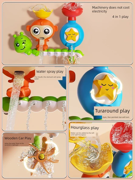 Bebek Banyo Oyuncakları - 4'ü 1 Arada Su Oyuncakları - Sevimli Ördek 6 Parça Set - 9