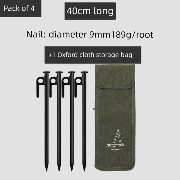 Kamp Çadırı Kazık Saklama Çantası - 40cm Çanta + 4 Adet 40cm Çelik Kazık