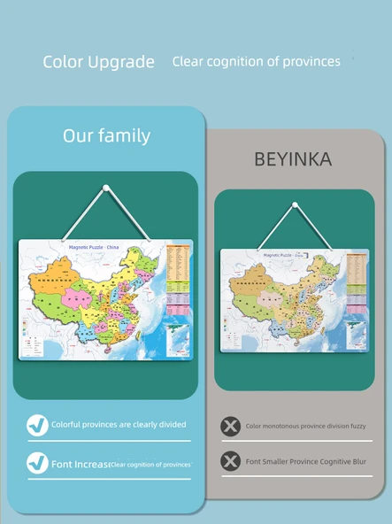 Manyetik Harita Puzzle Eğitici Oyuncak - Büyük Çin ve Dünya Yapboz Seti - 10