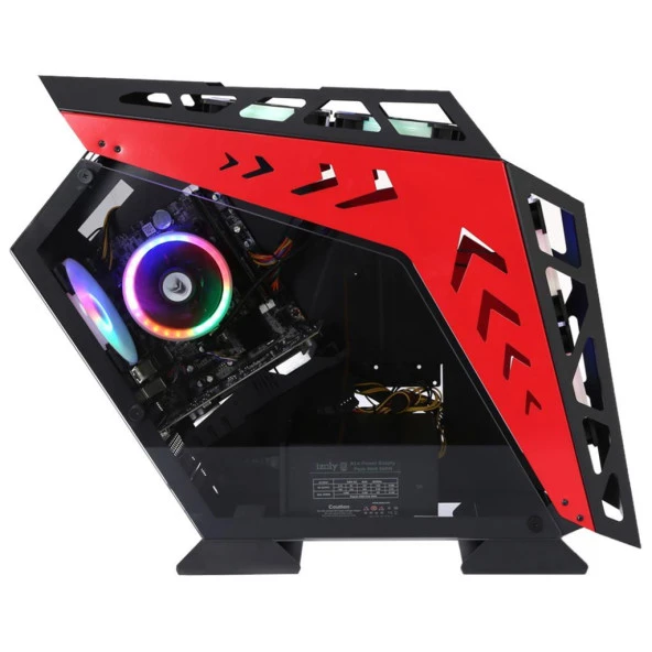 İzoly ARGB Cyberpunk Robotic AX9 Black - Red 5X12CM Full Glass Oyuncu Bilgisayar Kasası - 2