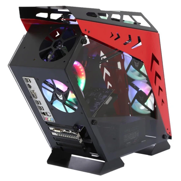 İzoly ARGB Cyberpunk Robotic AX9 Black - Red 5X12CM Full Glass Oyuncu Bilgisayar Kasası - 3