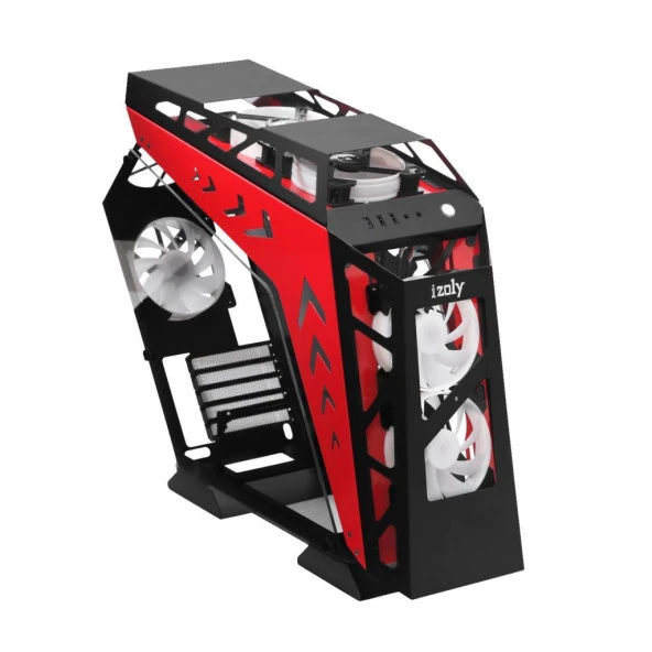 İzoly ARGB Cyberpunk Robotic AX9 Black - Red 5X12CM Full Glass Oyuncu Bilgisayar Kasası - 5