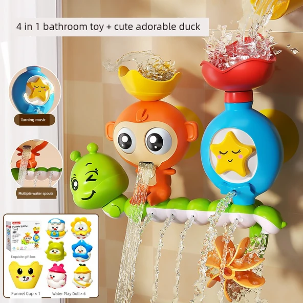 Bebek Banyo Oyuncakları - 4'ü 1 Arada Su Oyuncakları - Sevimli Ördek 6 Parça Set