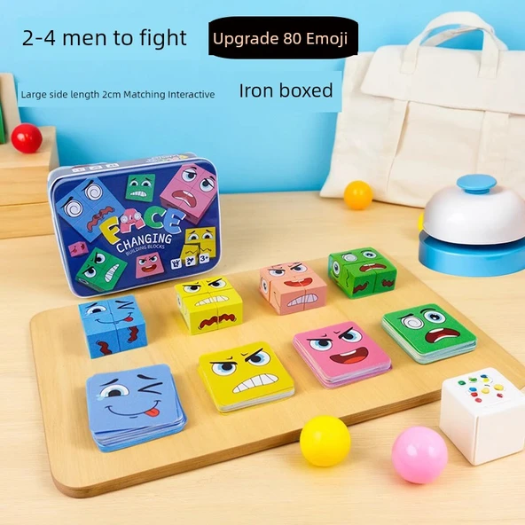 Yüz İfade Değiştiren Rubik Küp - Büyük Boy 80 Değişim (Metal Kutu) 2-4 Kişilik + Zil