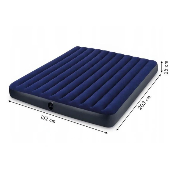 Nessiworld IKY64765 Intex Queen Dura-Beam Klasik Yatak, Yastık, Pompa Set 152x203x25 cm