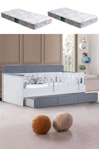 Yavrulu Karyola, Mira Yavrulu Montessori Karyola - Gri + 2 Adet Comfort Yatak